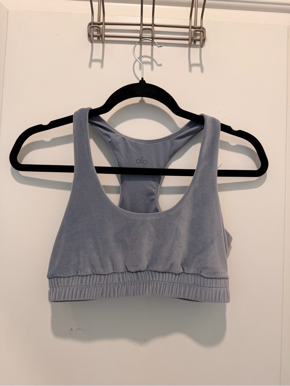Alo Yoga Velour Glimmer Scoop Neck Bra Blue XS